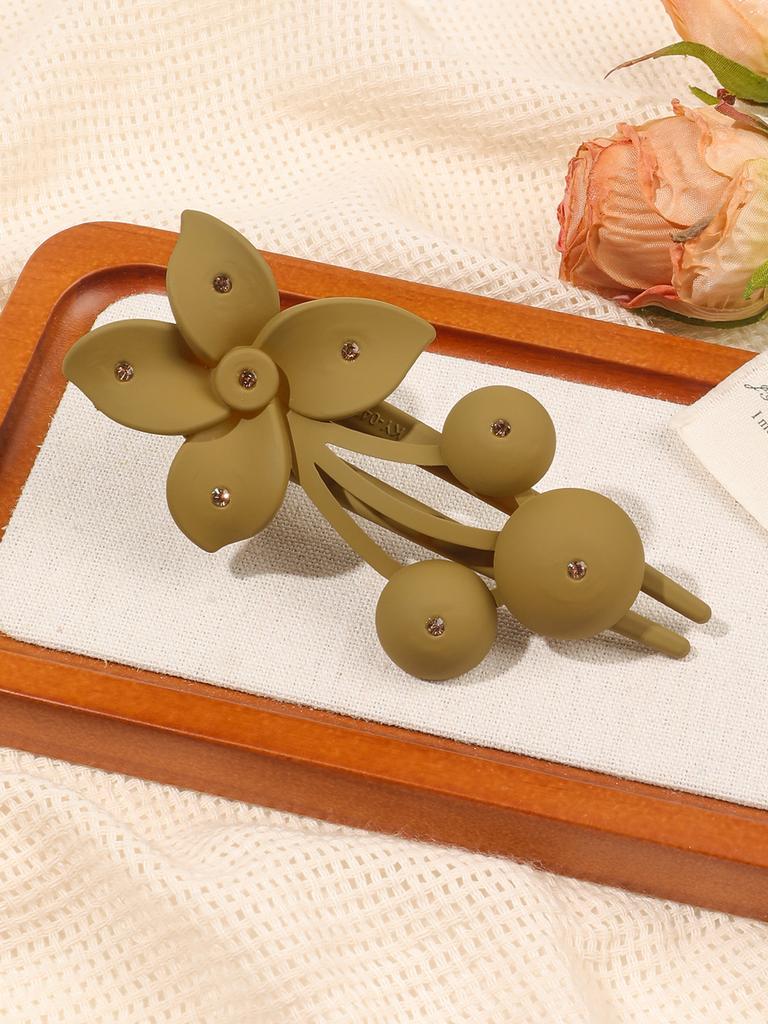 Clame de păr elegante cu flori mate și diamant, agrafe de păr mate pentru femei fete păr creț, accesorii de păr simple tip cioc de rață