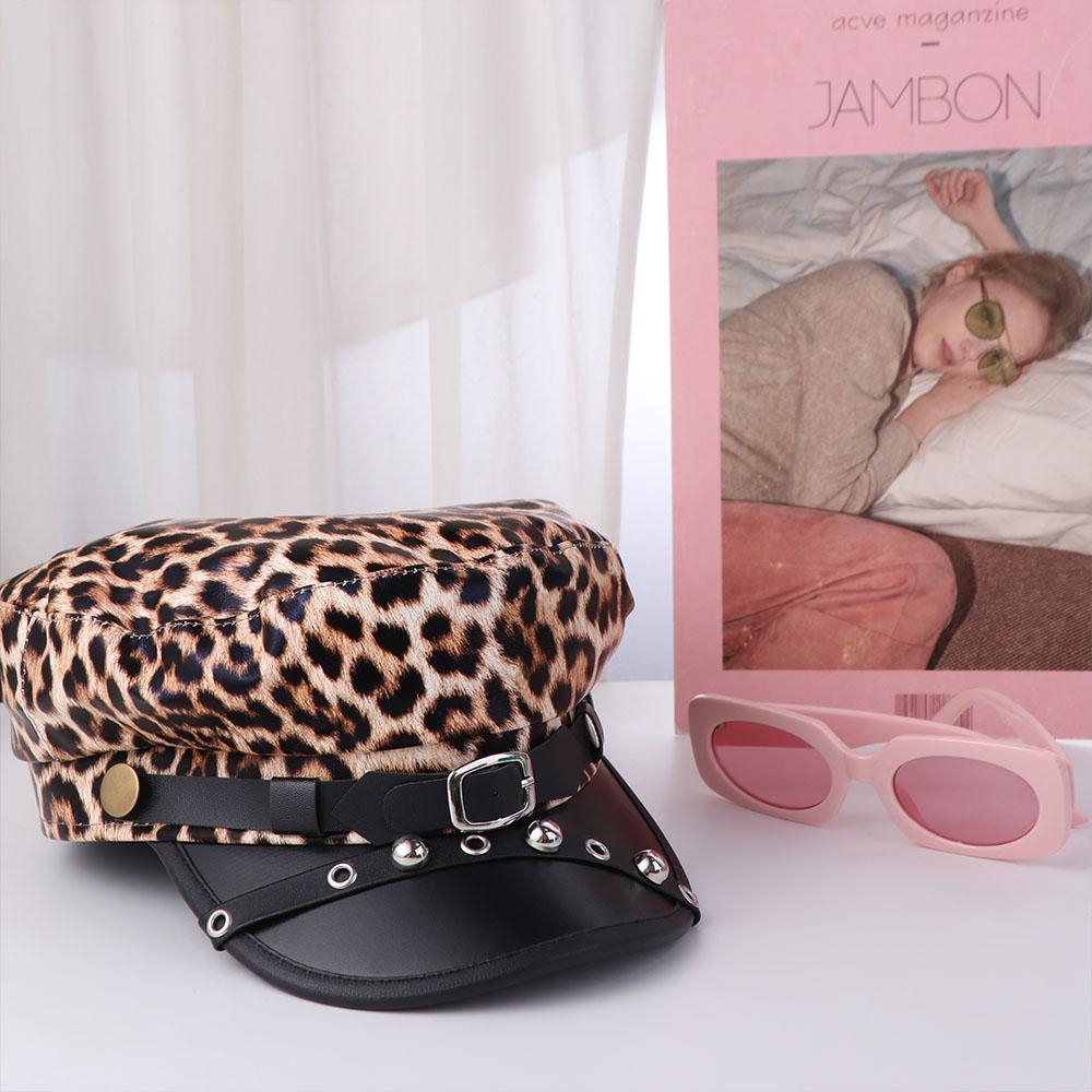 Sex Y2k Beret Hat Harajuku Flat Top Cap Retro Rivet Leopard Hat  for Girls