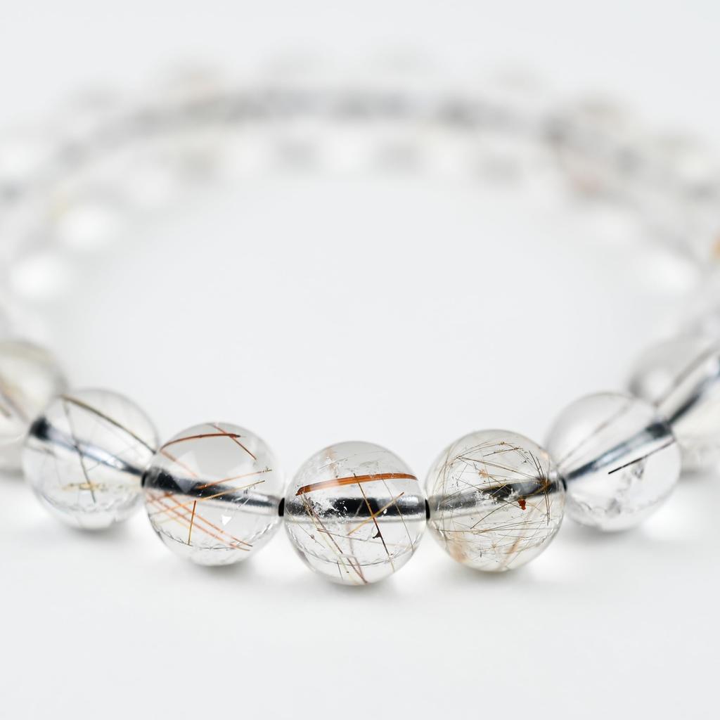 Eigado Red Rutilated Quartz 21 Inner Natural Power Good Fertility Bracelet, Beads, 9mm, Diameter Approx. 16cm, Stone, Stone, Luck, Amulet, Fortune,