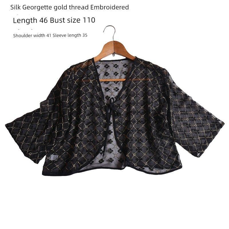 

Spring and Summer White Silk Shawl Shirt Short Jacket