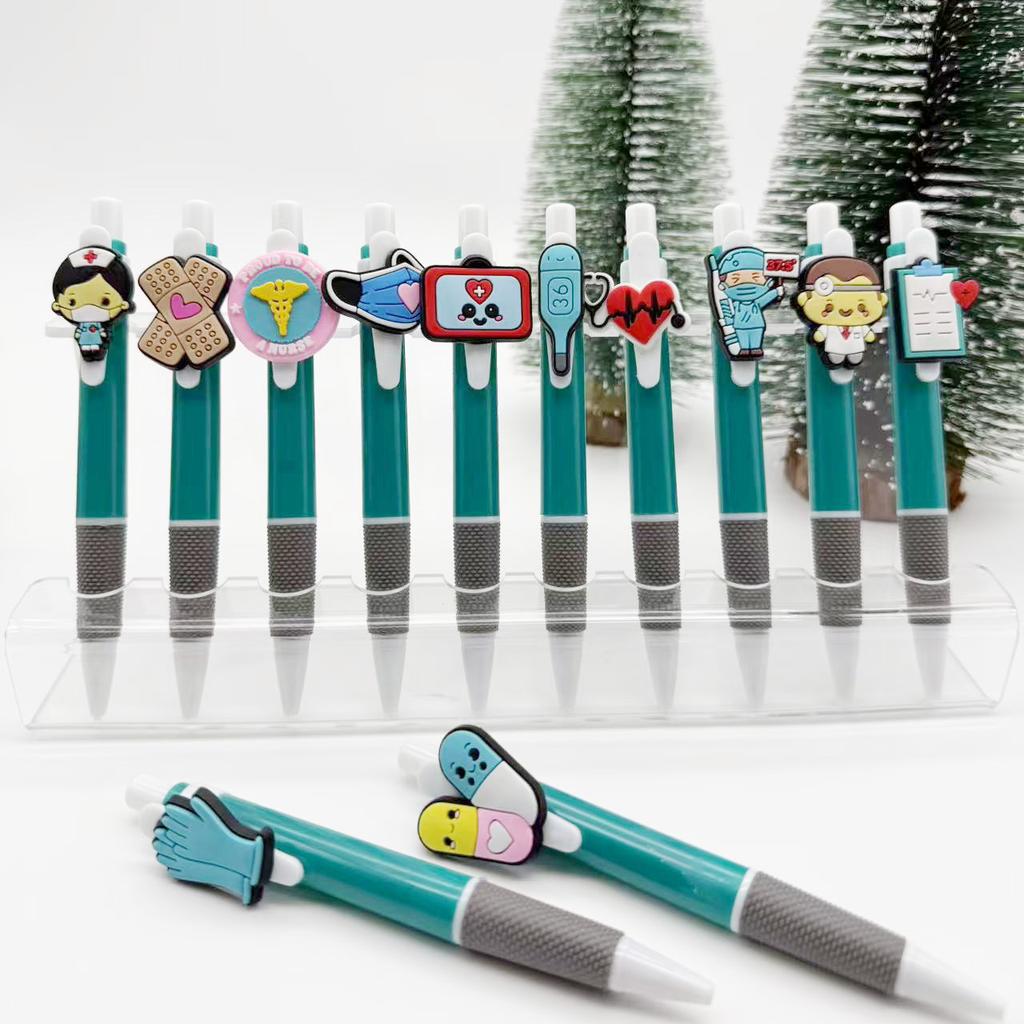 10Pcs Round Ballpoint Pens, Turquoise Medical Series Gel Pens, Suitable for Doctors, Nurses and Students, Halloween Christmas Party Stationery Supplie