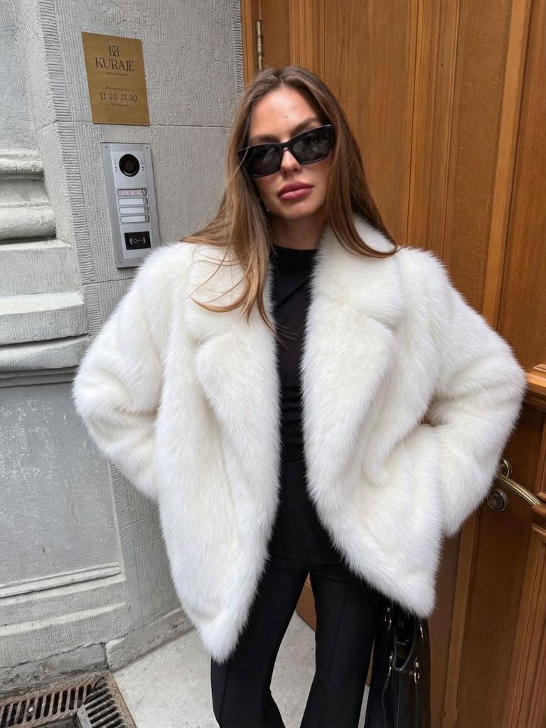 Autumn and winter women's imitation fox fur coat loose silhouette suit collar imitation fur jacket cardigan