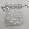 Organza Drawstring Gift Bags Star and Moon Gold Print Mesh Pouches for Jewelry Candy Favors