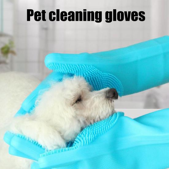 Pet Grooming Gloves Heat Resistant Silicone Dog Washing Gloves with High-Density Teeth Five Finger Design Cat Hair Remover for Massaging Bathing