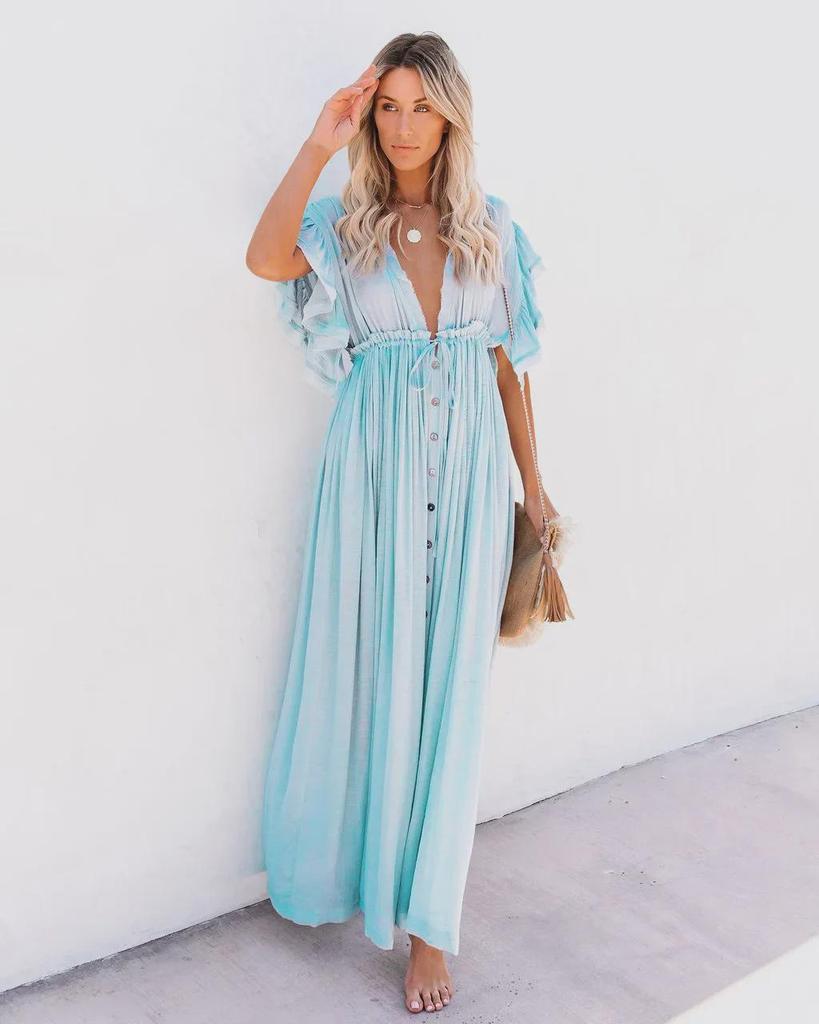 2023 Solid Color Beach Cover-Up Long Skirt & Sunscreen Shirt for Hawaiian Vacation