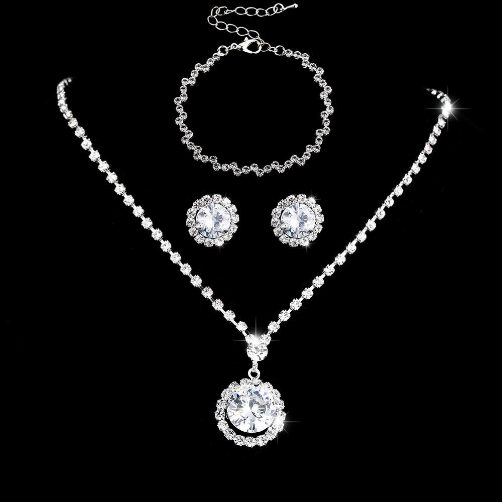 Minimalist Sparkling Zirconia Bridal Jewelry Set: Necklace, Earrings, Bracelet
