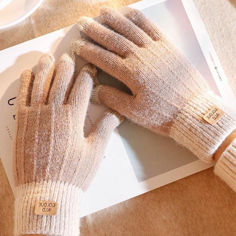 Women Warm Thick Plush Knitted Gloves Touch Screen Men Women Fashion Autumn Winter Keep Warm Riding Skiing Outdoor Gloves