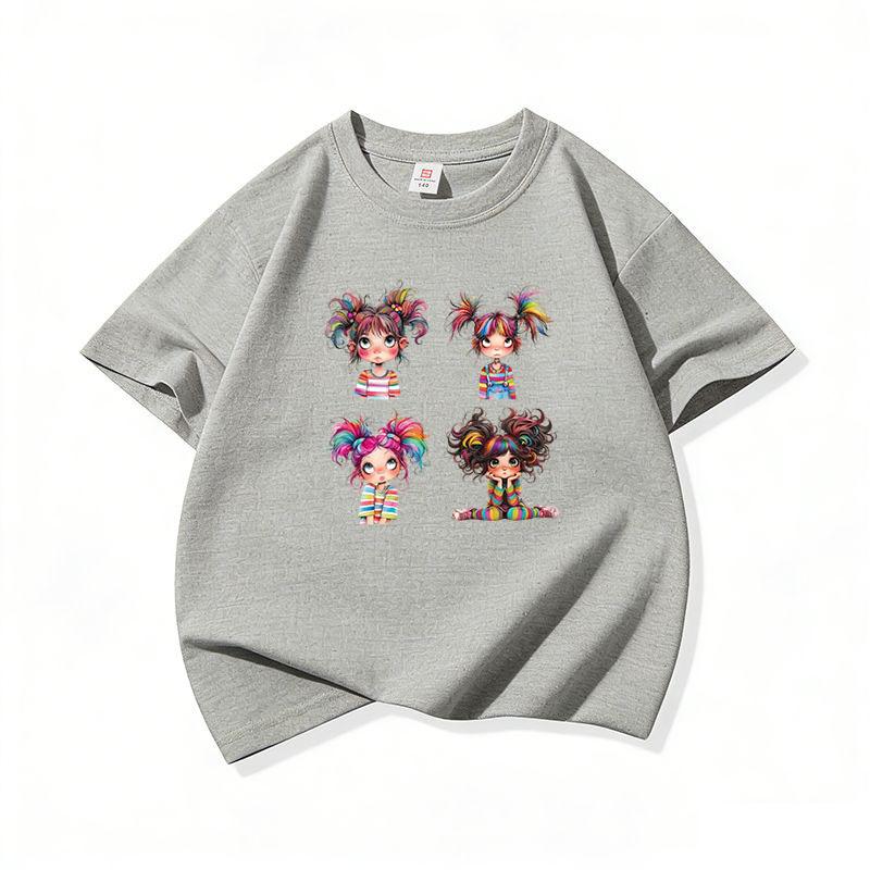 Rainbow Hair Girl Set Graphic Tee Kids 100 Cotton Crew Neck T Shirt Short Sleeve Breathable Tops For Boys Girls Children