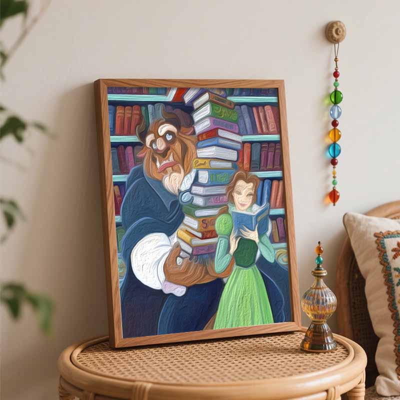 Disney Beauty And The Beast Reading Books Digital Oil Paint By Numbers Hand Painting Kit. Home Decor Art Gift
