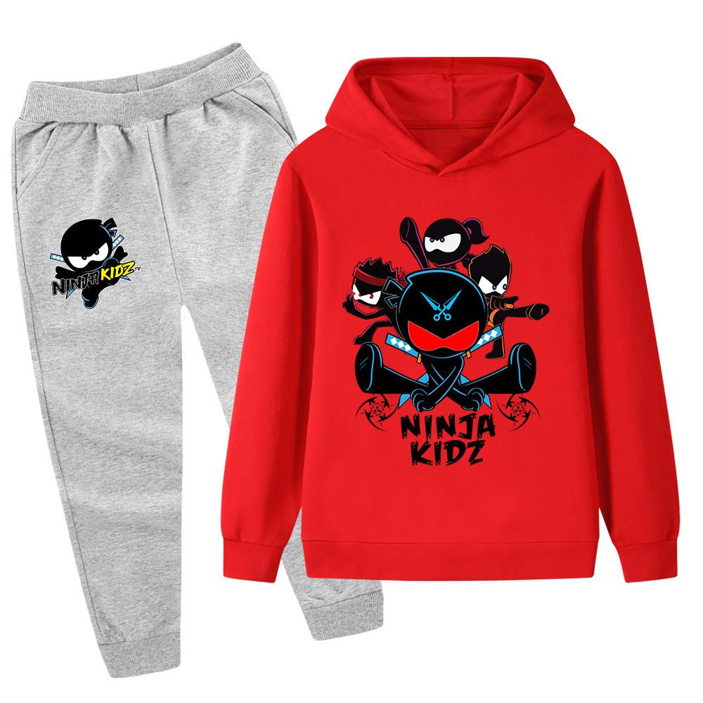 PB1170 Kids Boys Girls NINJA KIDZ Print Outdoor Long Sleeves Hoodie Pants Outerwear Sets