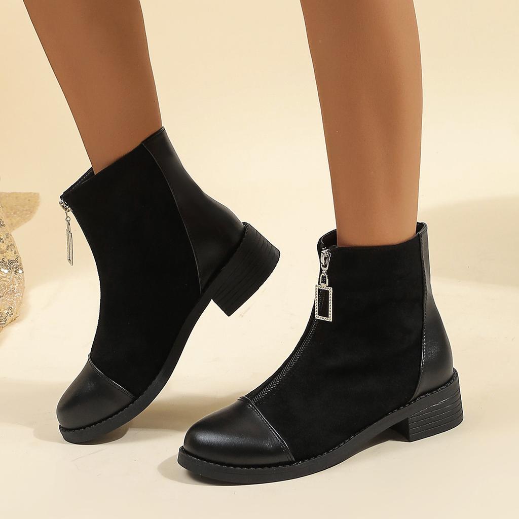 Martin boots large size autumn and winter new short boots medium and front zipper square and British style bare boots