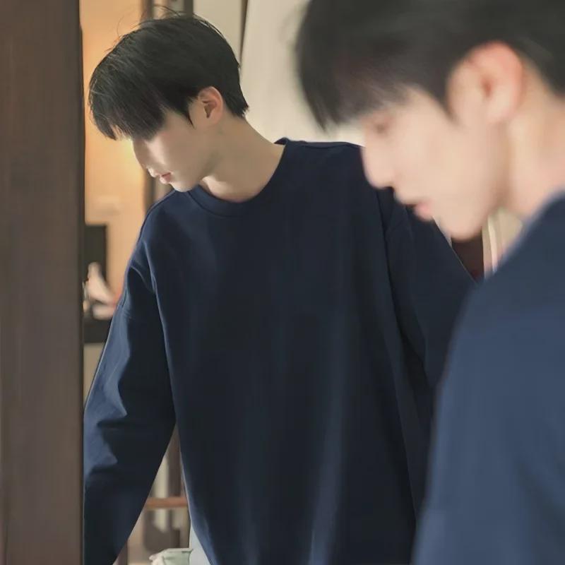 

Темно-синий мужской американский ретро-бархатный свитер - осенняя одежда с круглым вырезом XL