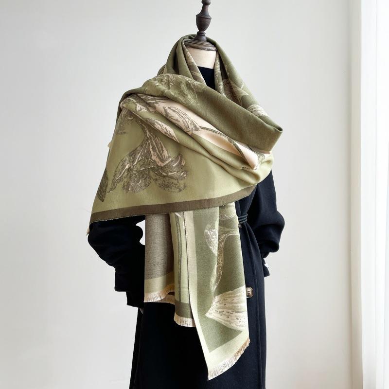 Literary retro flower fashion thickened imitation cashmere scarf women's air conditioner shawl autumn and winter warm scarf