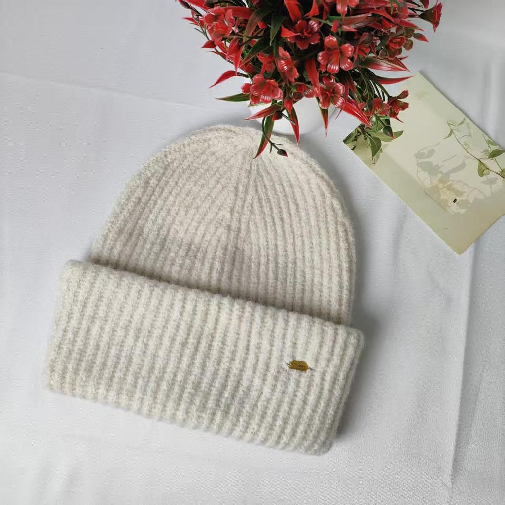 Wool blended knitted hat for women, thickened warm in autumn and winter, big head circumference, headgear, small face, wool hat for men