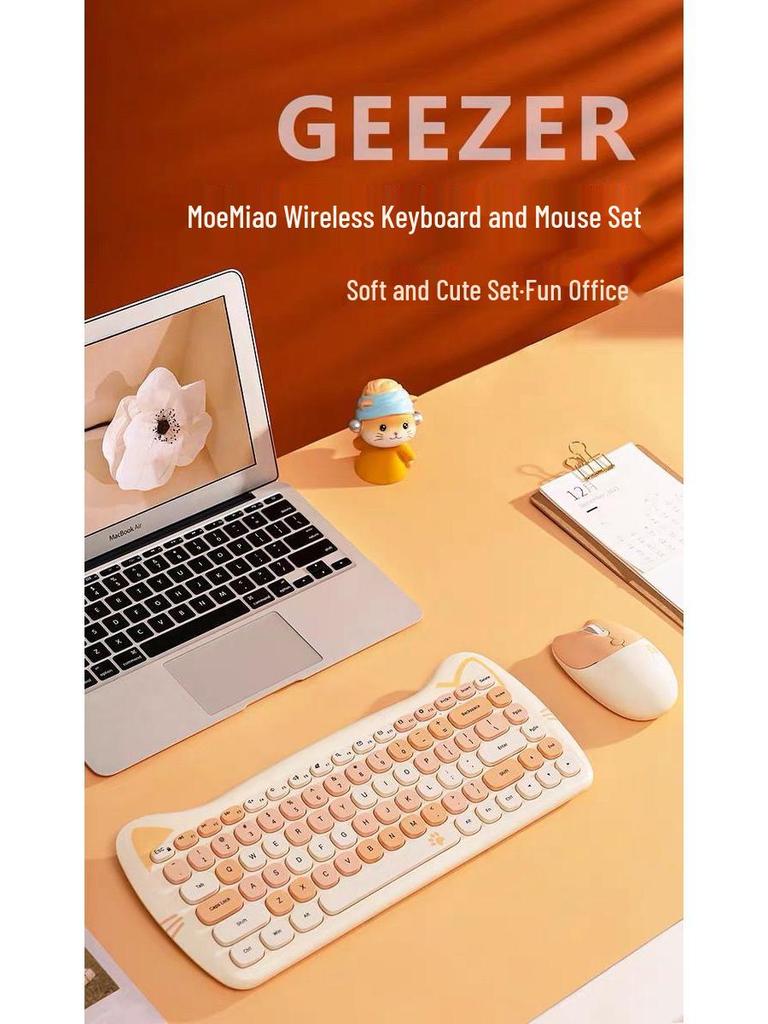 Adorable Kitty Cat Wireless Keyboard and Mouse Set with Pink Sakura Design and Cute Cat Ears - Perfect Silent Gift Box for Girls