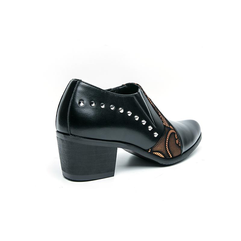 Fashion Black Leather Business Dress High Heel Men's Shoes Pointed Toe Slip-on Rivets Elegant Party Wedding Shoes Thick Bottom Plus Size