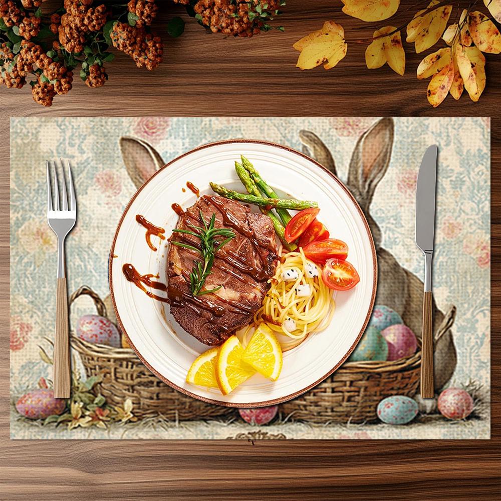 4 Stück Osterhase und Ei Aufdruck Platzsets, Geeignet für Heimdekoration, Feiertagsessen, Küche und Partydekoration