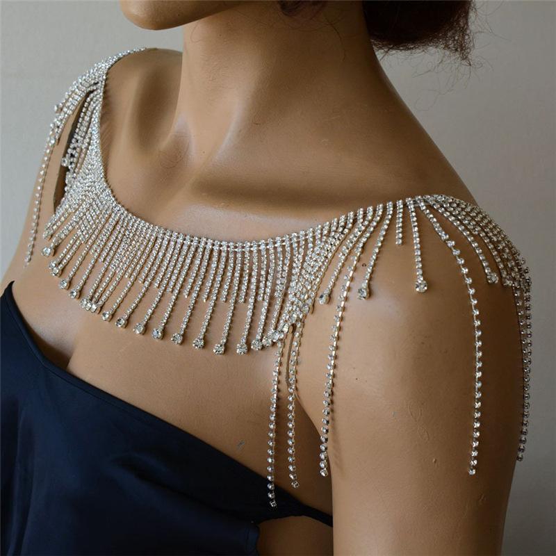 Temperament Bridal Shoulder Chain Wedding Crystal Tassel Back Chain Model Catwalk Suit Princess Accessories Body Chain