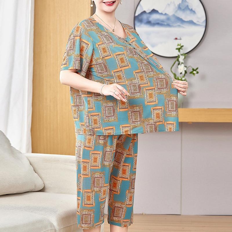 Duże Rozmiary 3XL-8XL Elegancki Damski Zestaw Dwuczęściowy Letnia Vintage Odzież Luźne Zestawy Spodni