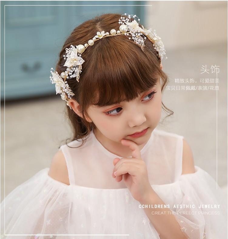 Accesorii de mireasă Strassuri proaspete japoneze și coreene Accesorii de păr Bentițe de păr cu model țesut Nu rănesc scalpul Perle Articole de acoperit cap pentru copii