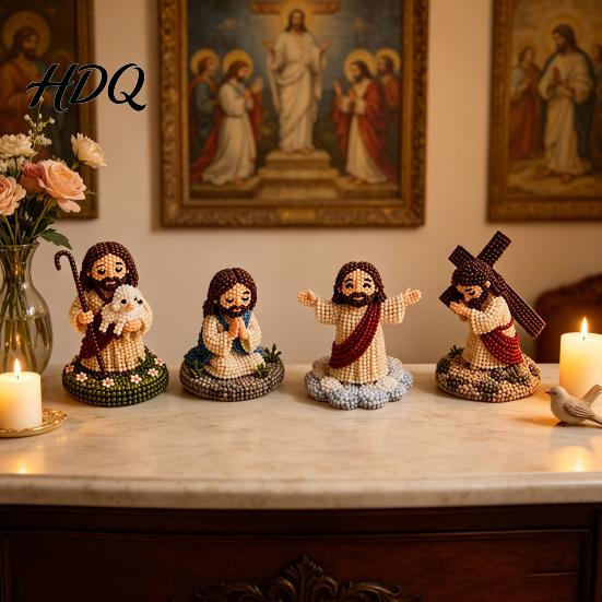 Heimdekoration Bastelset DIY Christliches Perlenbastelset Niedliches 4er-Pack Winzige Perlen-Jesus/Maria Schreibtischdekoration Handgefertigte Mini-Glaubensperlen mit Anleitung