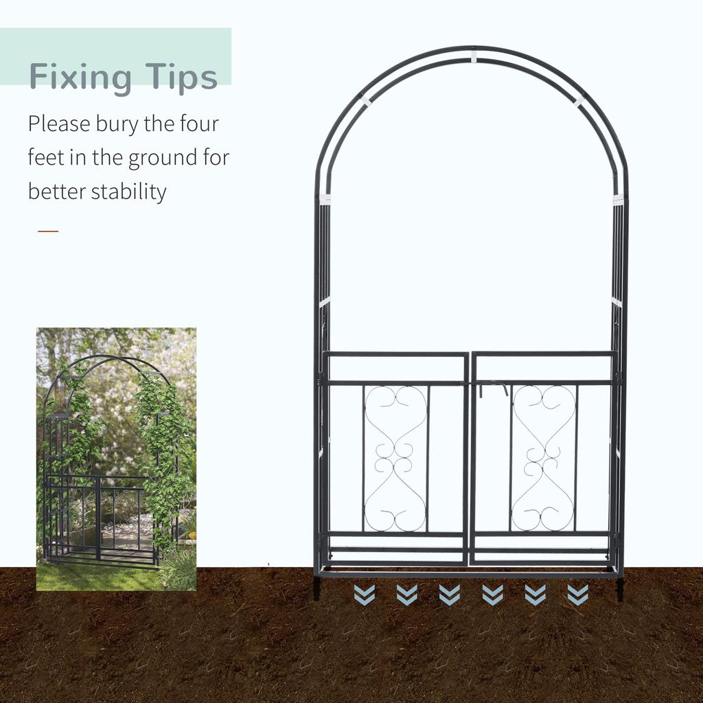 Outdoor Garden Arch with Double Gates, Metal Garden Arbor for Climbing Plants, Roses, Vines, Wedding Arch for Outdoor, 114L x 50W x 206H cm, Dark Grey