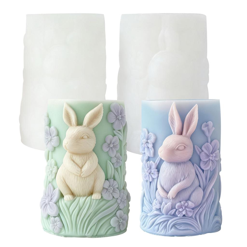 Molde de Vela de Resina Animal Molde Cilíndrico de Cera de Soja Personalizado Molde de Silicone Coelho da Páscoa Molde de Vela Versátil com Relevo de Coelho