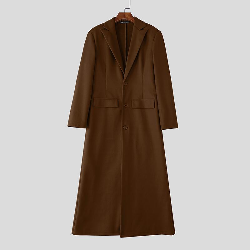 INCERUN Winter Herbst Herren Langarm Hohe Schlitze Lange Woll-Meltonmäntel Oberbekleidung