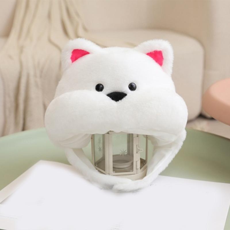 White Terrier Dog Hat Soft Fleece Winter Hat For Cold Weather Easy To Wear Photo Props