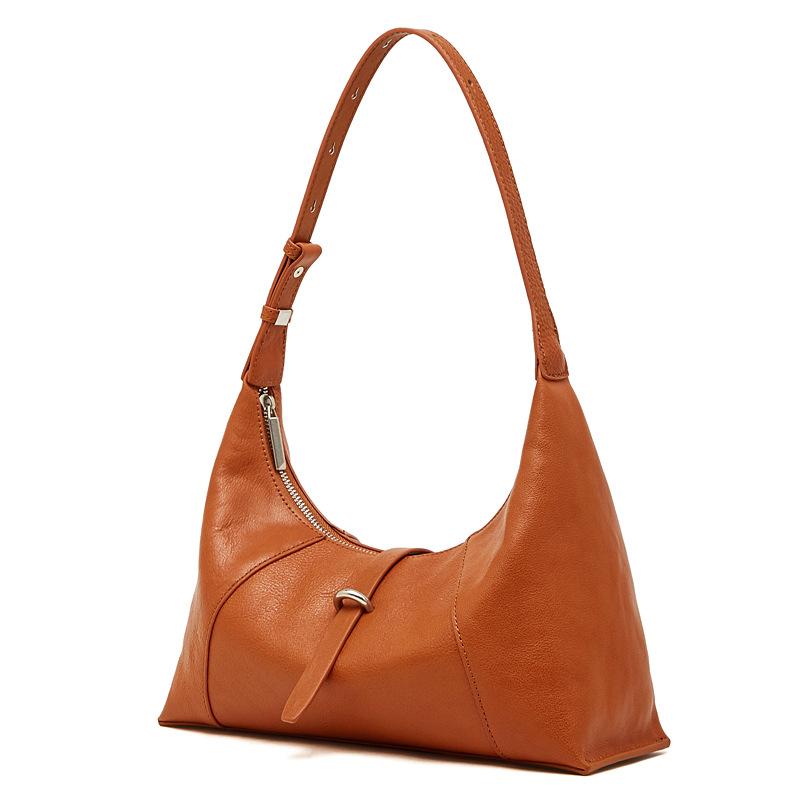 

First Layer Crystal Vegetable Tanned Cowhide Niche Retro Dumpling Bag Genuine Leather Shoulder Underarm Baguette Bag Hobo Women s Bag 30*9* side 21, center 17