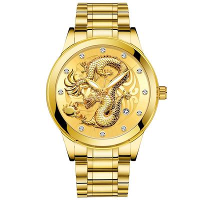 New Dragon Top Luxury Brand Business Men Quartz Watches Gold Watch Date Waterproof Stainless Steel Mens Watches