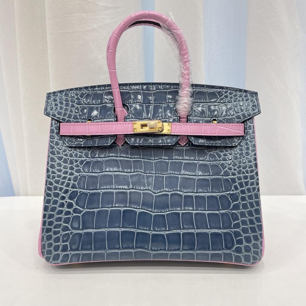 2025 Explosive Color Matching American Crocodile Pattern Platinum 25/30. Full-pair Version Strapless High-end Fashion Portable Women's Bag