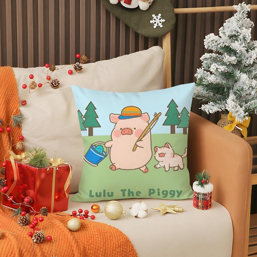 Cartoon Cute Pink L-Lulu Pig Pillow Case Printing Pillowcase Living Room Sofa Cushion Cover Bedroom Room Decor