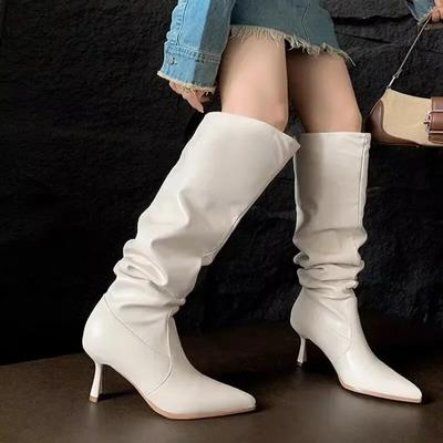 Female Shoes On Sale 2024 Fashion Slip On Women's Boots Autumn Pointed Toe Solid Sexy High Tube Stilettos or Thin Heels Boots