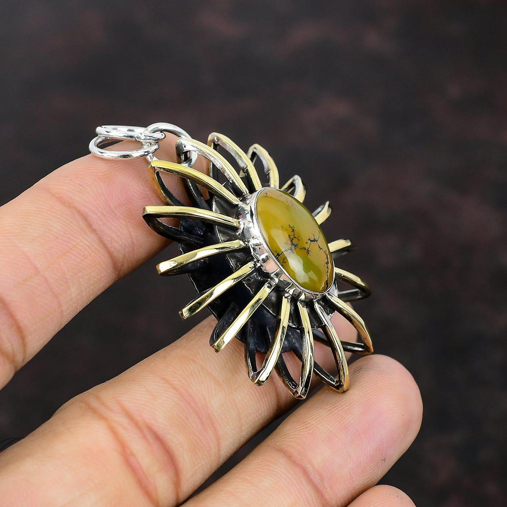 Pandantiv turcoaz tibetan Bijuterii cu pietre prețioase Pandantiv din argint 925 Pandantiv placat cu aur de 18K Bijuterii cușcă pandantiv lucrat manual Cadou pentru prieten