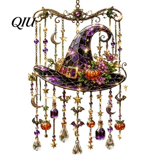 Mysterious Courtyard Landscaping Halloween Wind Chime, Colorful Bird Sun Catcher, Cute Spooky Window Suncatcher Ghost Windchime, Hanging Decoration
