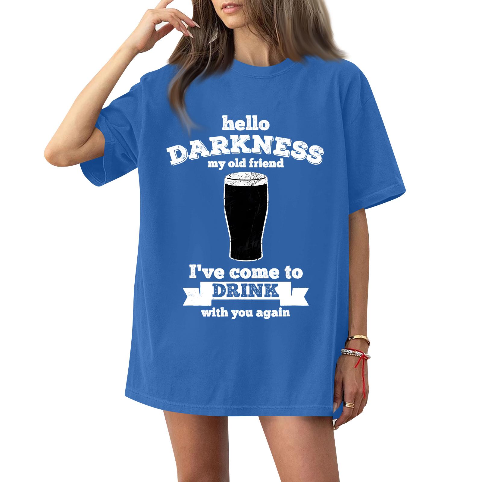 

( Тьма, мой старый друг) Женская Мода Повседневная Короткий Рукав Шея Ст. Печатная рубашка/футболка ко Дню Святого Патрика L синий