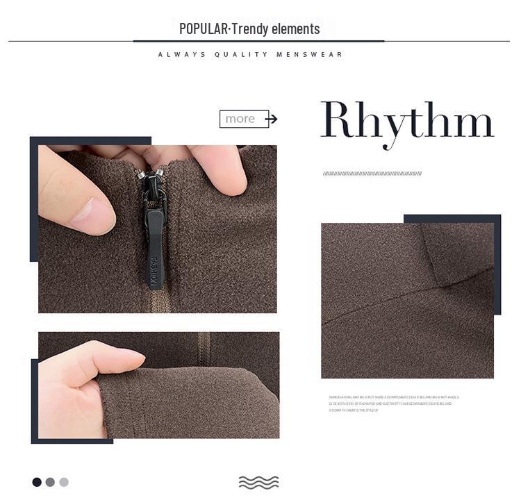 Men's Thick German Velvet Warm Half-Zip Stand Collar Sweatshirt - Solid Color Autumn/Winter