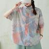 DIMANAF 2026 Summer New Plus Size Women Loose Fit Short Sleeve Blouse Shirt Print Lady Tops Tees Buttons