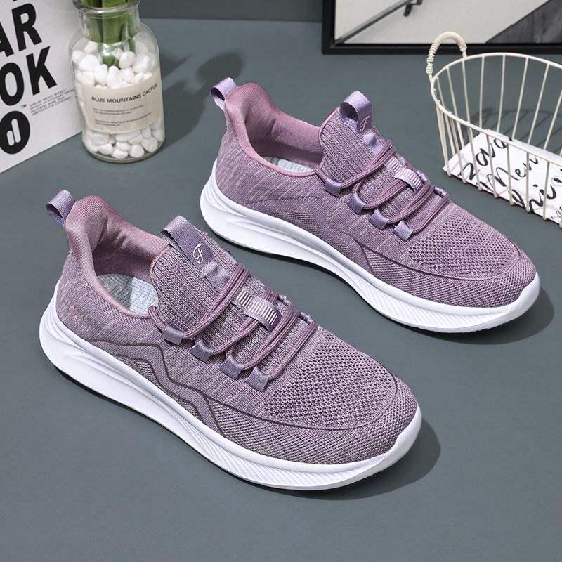 2025 Spring/Summer Women's Non-Slip Soft Sole Flyknit Walking Shoes for Middle-Aged and Elderly