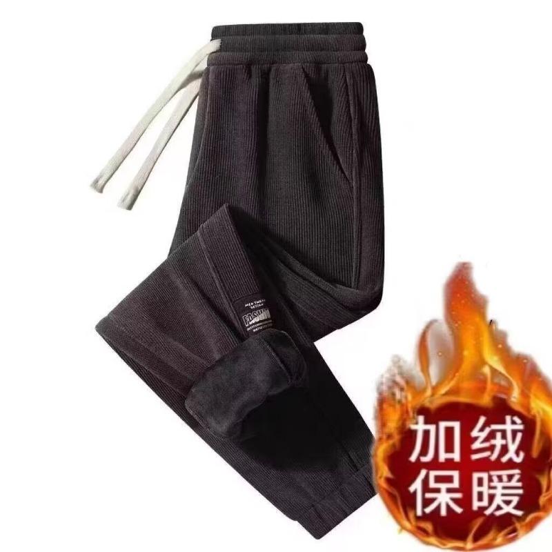 Corduroy fleece pants men's large size fashion trend splicing corduroy casual pants