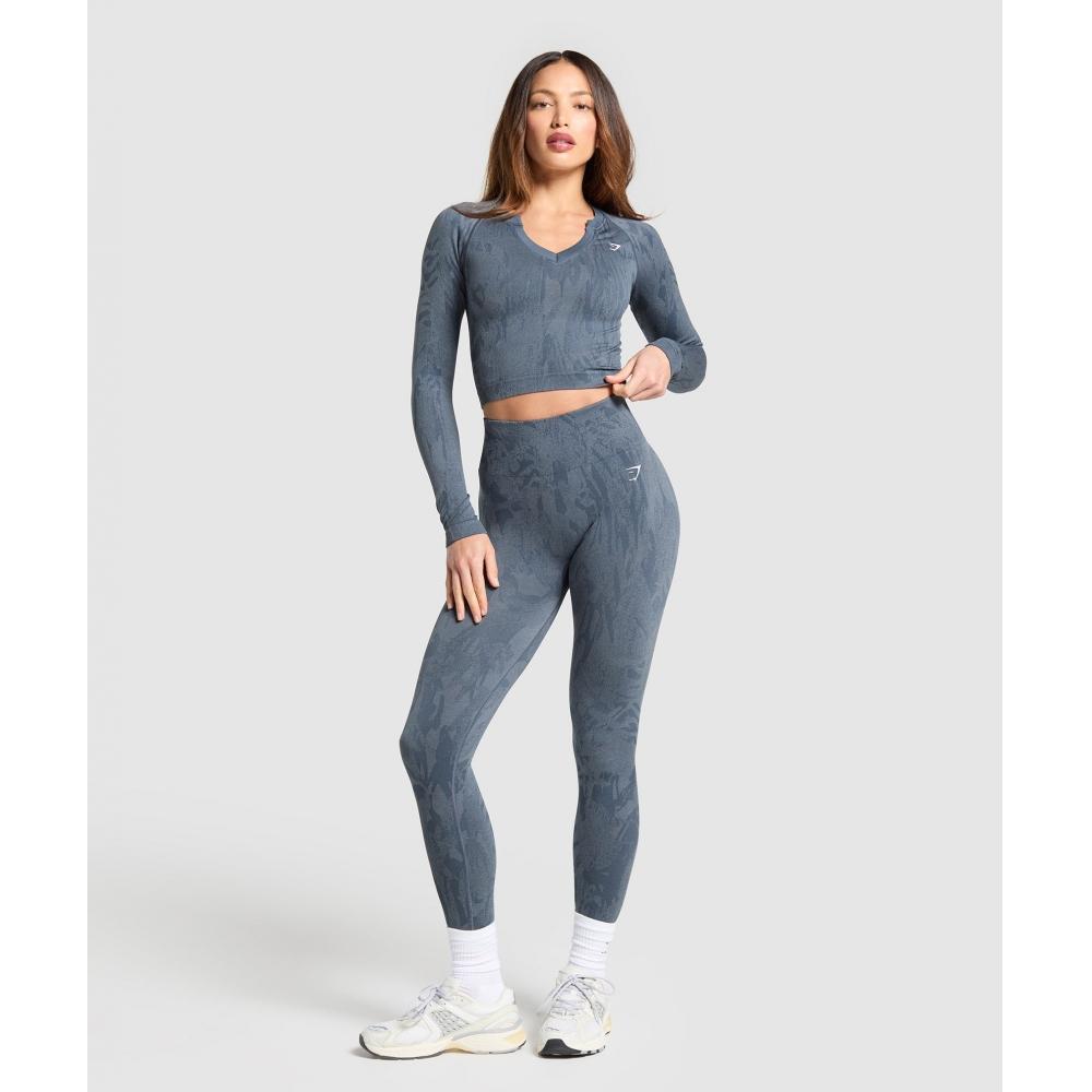 Gymshark Top cu Mânecă Lungă Fără Cusături Camuflaj Adapt Albastru Titan Gri Denim B3b2l Udcj