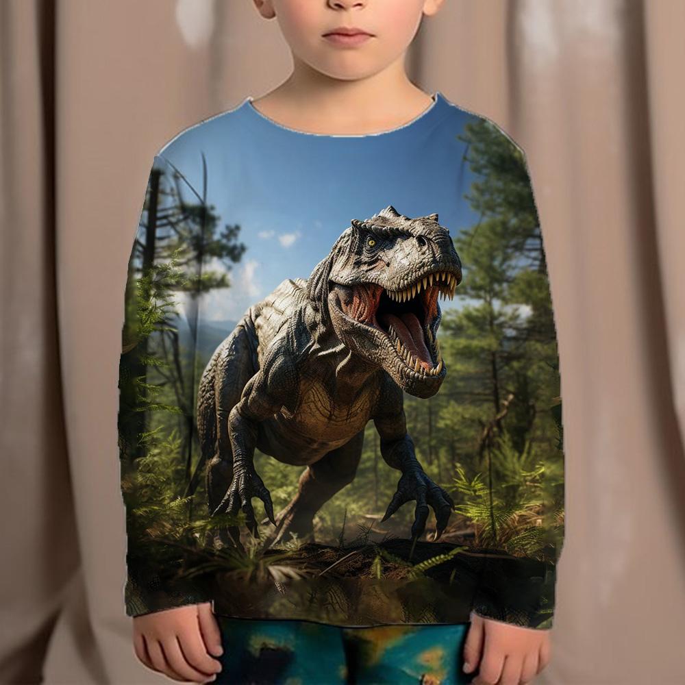 Korean Children's Clothing 2023 Kids Replica Brands 3d Print Animals Dinosaur Tops For Boys Fashion Autumn T-Shirt Full Sleeve