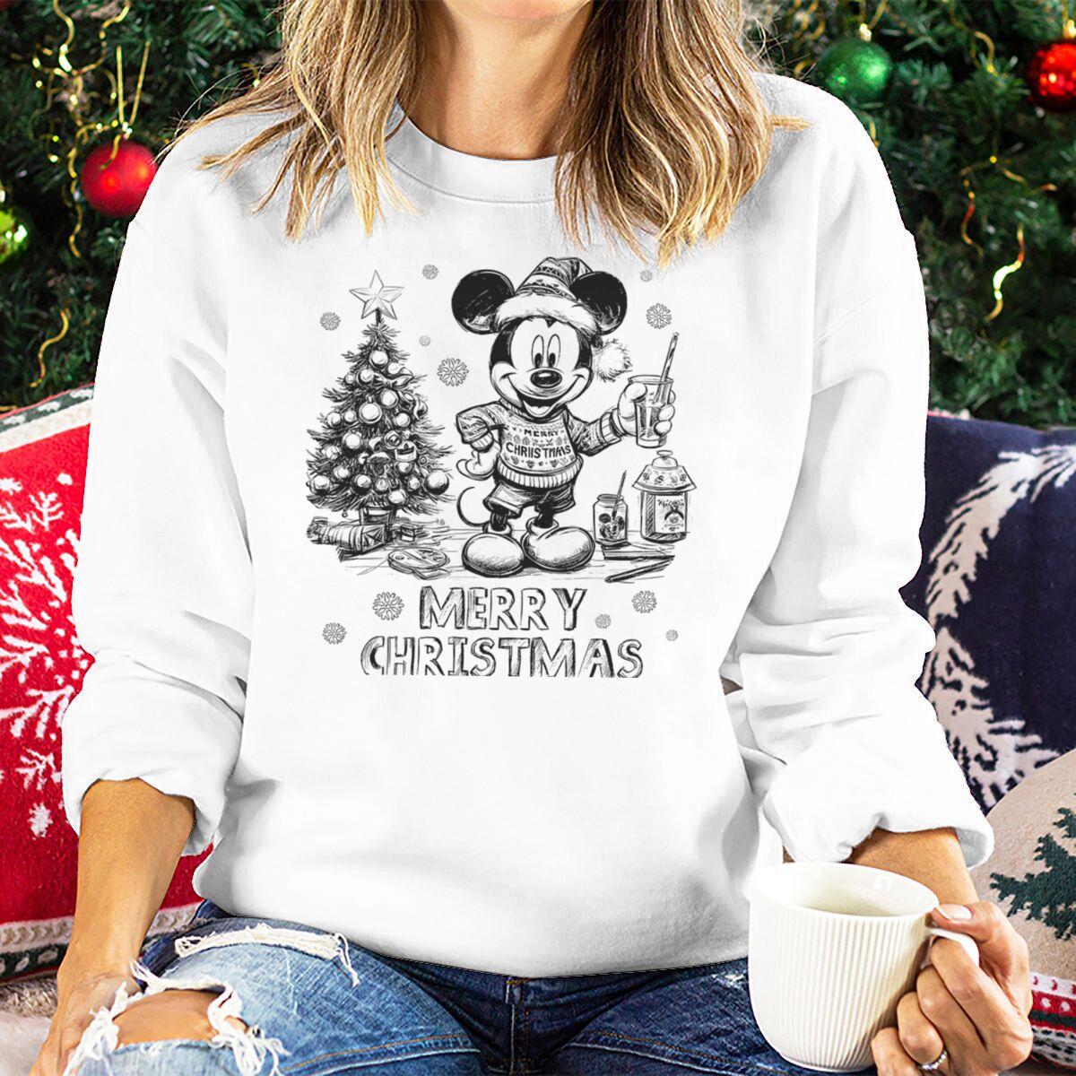 Vintage Retro Christmas Mickey Mouse Sweatshirt for Women Festive Holiday Wear Clothes Merry Christmas Party Matching Sweatshirt S