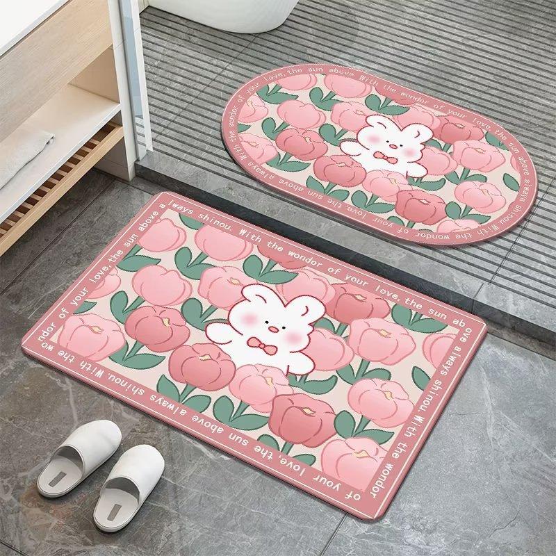 Sweet Flowers Diatom Mud Floor Mat Carpet Bathroom Moisture-wicking Mat Bathroom Quick Drying Mat Hand Washable Slip-resistant Door Mat