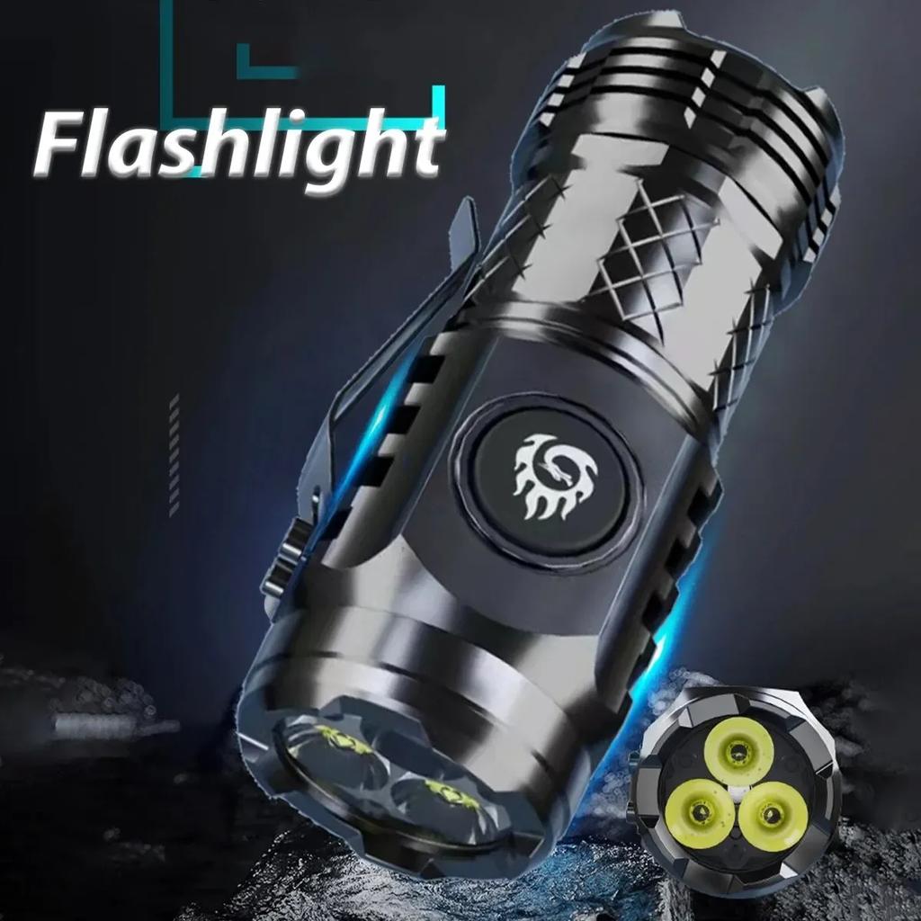 Portable High Brightness 3 LED Flashlight Type-c Charging Power Display Multifunctional Mini Outdoor Light Use Fishing Camping