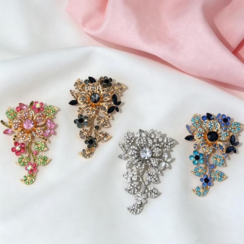 Sparkly Rhinestone Flower Brooch Pins Multicolor Exquisite Design Corsage Jewelry Accessories For Wedding Party Daily Wear