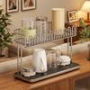 Stainless Steel Double-layer Water Cup Rack Anti-Fall Saving Space Cup Storage Rack with Drain Tray Large Capacity