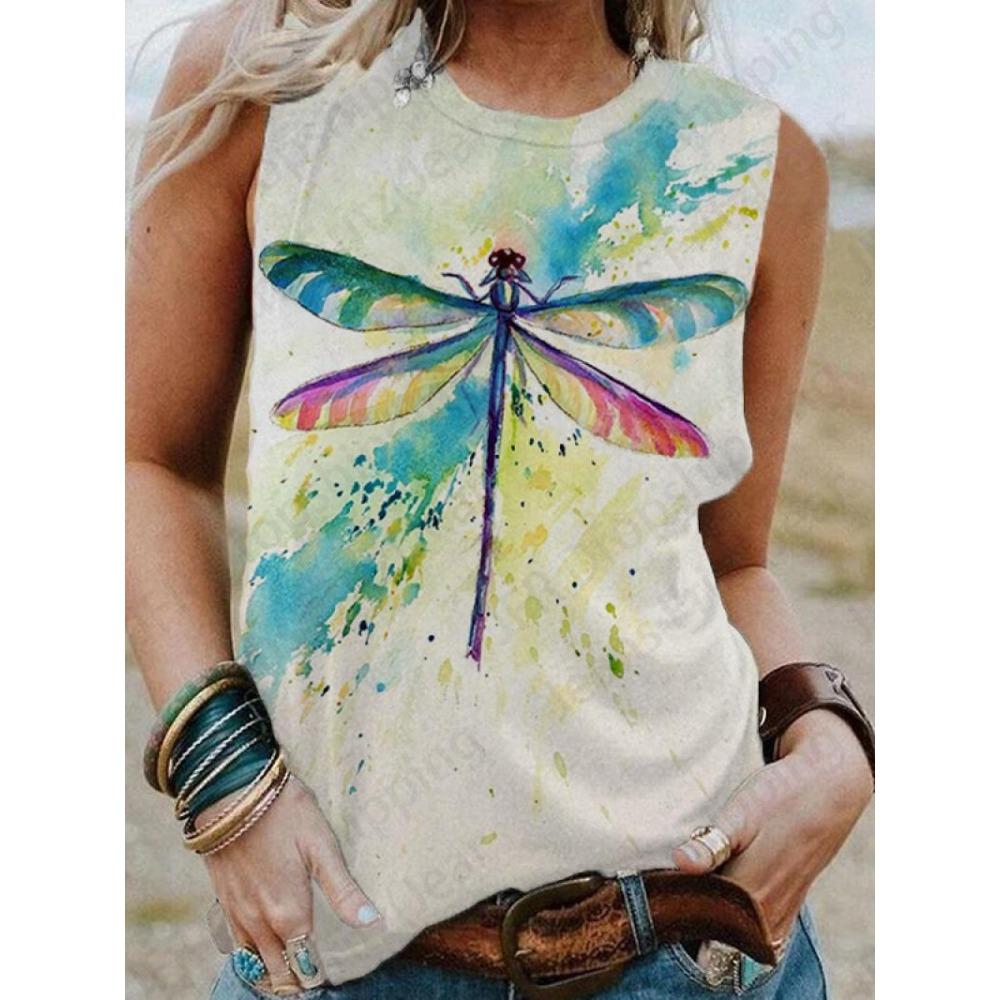 

Майки с принтом перьев, женская мода, жилет без рукавов, сексуальный повседневный винтажный топ-майка, повседневные топы с круглым вырезом, женская одежда 2024 L