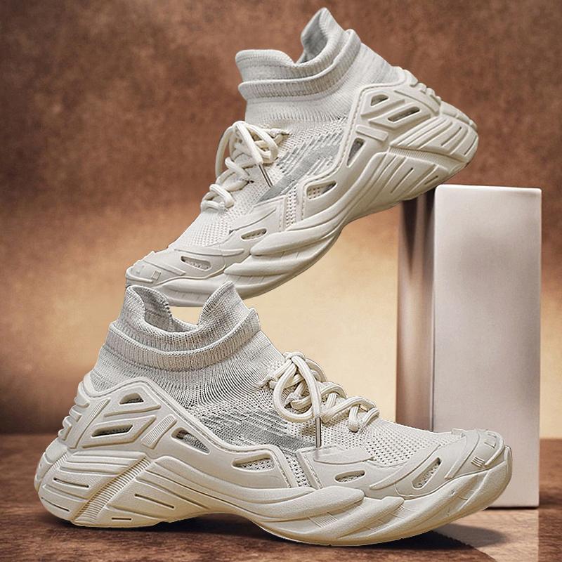 2025 Summer Fly-woven Mesh Shoes Breathable and Light Foot Cover Platform Sports Shoes Outdoor Casual Dad Shoes Men's Soft Sole
